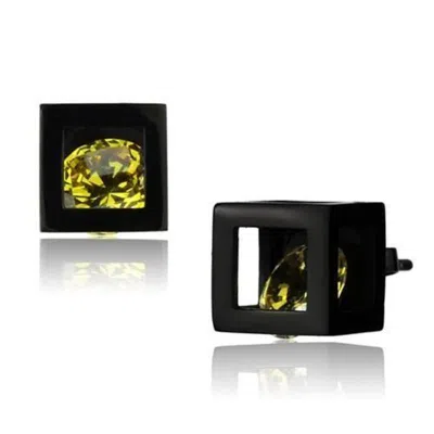 Fashnzfab Ip Black(ion Plating) Stainless Steel Earrings With Aaa Grade Cz In Topaz In Multi