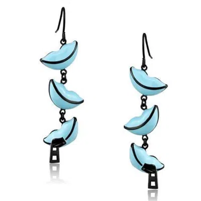 Fashnzfab Ip Black(ion Plating) Stainless Steel Earrings With Epoxy In Sea Blue In Multi