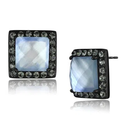 Fashnzfab Ip Black(ion Plating) Stainless Steel Earrings With Precious Stone Conch In Aquamarine Ab