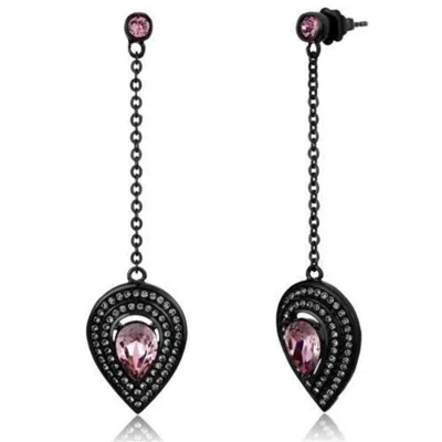 Fashnzfab Ip Black(ion Plating) Stainless Steel Earrings With Top Grade Crystal In Light Rose