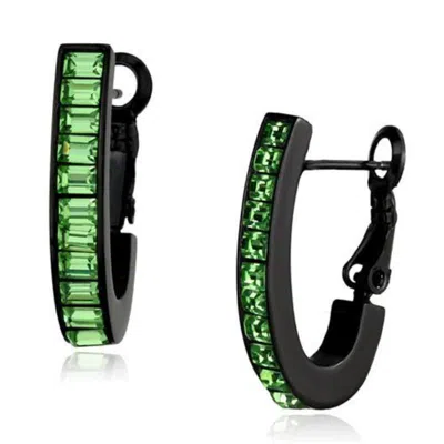 Fashnzfab Ip Black(ion Plating) Stainless Steel Earrings With Top Grade Crystal In Peridot