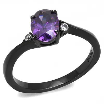 Fashnzfab Ip Black(ion Plating) Stainless Steel Ring With Aaa Grade Cz In Amethyst In Multi