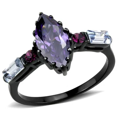 Fashnzfab Ip Black(ion Plating) Stainless Steel Ring With Aaa Grade Cz In Amethyst In Multi