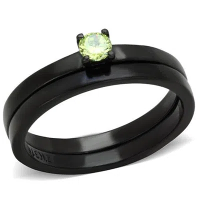 Fashnzfab Ip Black(ion Plating) Stainless Steel Ring With Aaa Grade Cz In Apple Green Color
