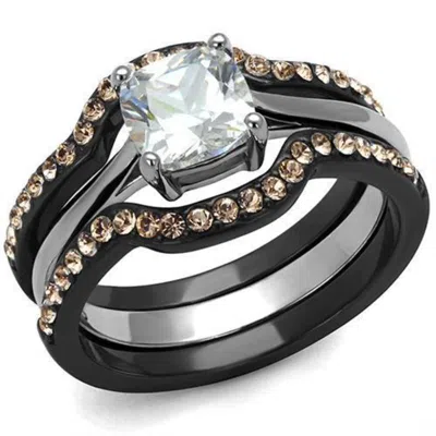 Fashnzfab Ip Black(ion Plating) Stainless Steel Ring With Aaa Grade Cz In Clear