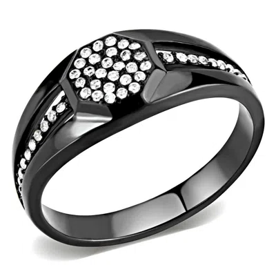 Fashnzfab Ip Black(ion Plating) Stainless Steel Ring With Aaa Grade Cz In Clear