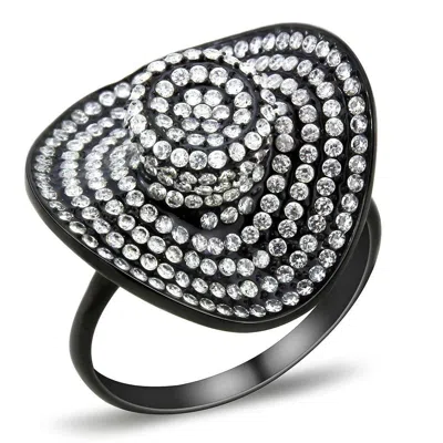 Fashnzfab Ip Black(ion Plating) Stainless Steel Ring With Aaa Grade Cz In Clear In Brown