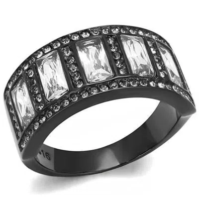Fashnzfab Ip Black(ion Plating) Stainless Steel Ring With Aaa Grade Cz In Clear In Multi