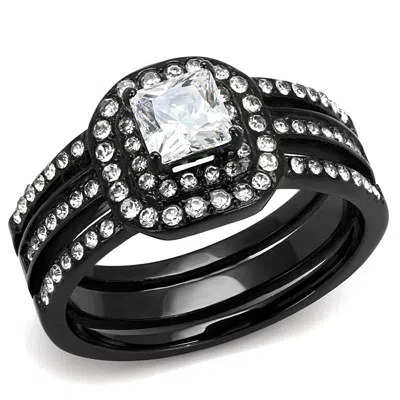 Fashnzfab Ip Black(ion Plating) Stainless Steel Ring With Aaa Grade Cz In Clear In Multi