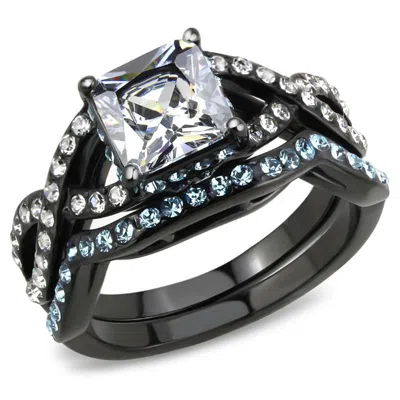 Fashnzfab Ip Black(ion Plating) Stainless Steel Ring With Aaa Grade Cz In Clear In Multi