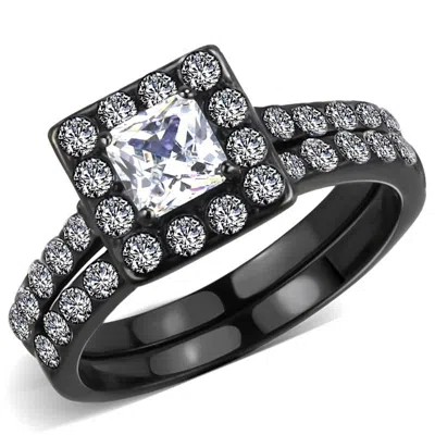 Fashnzfab Ip Black(ion Plating) Stainless Steel Ring With Aaa Grade Cz In Clear In Multi