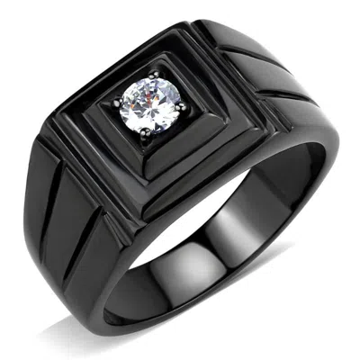 Fashnzfab Ip Black(ion Plating) Stainless Steel Ring With Aaa Grade Cz In Clear In Multi