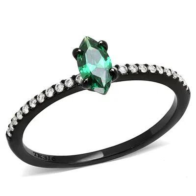 Fashnzfab Ip Black(ion Plating) Stainless Steel Ring With Aaa Grade Cz In Emerald