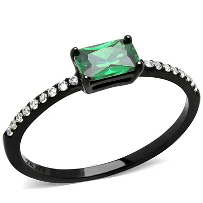 Fashnzfab Ip Black(ion Plating) Stainless Steel Ring With Aaa Grade Cz In Emerald In Metallic