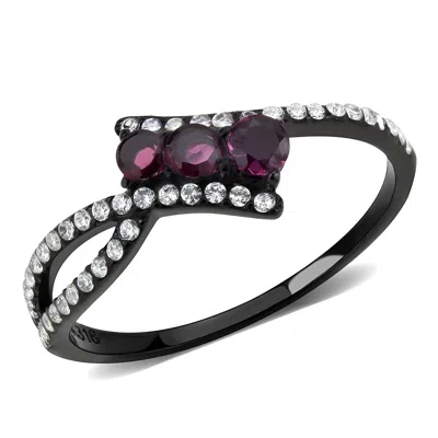 Fashnzfab Ip Black(ion Plating) Stainless Steel Ring With Aaa Grade Cz In Fuchsia