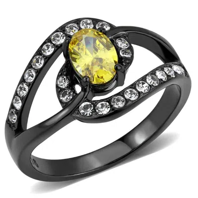 Fashnzfab Ip Black(ion Plating) Stainless Steel Ring With Aaa Grade Cz In Topaz In Multi