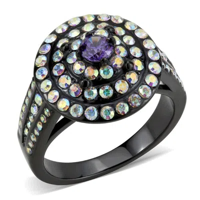 Fashnzfab Ip Black(ion Plating) Stainless Steel Ring With Assorted In Multi Color In Pattern