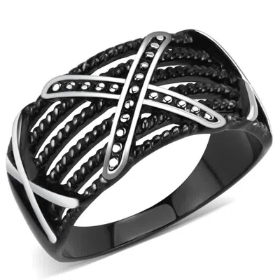 Fashnzfab Ip Black(ion Plating) Stainless Steel Ring With No Stone In Multi