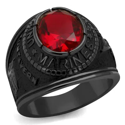 Fashnzfab Ip Black(ion Plating) Stainless Steel Ring With Synthetic Synthetic Glass In Siam