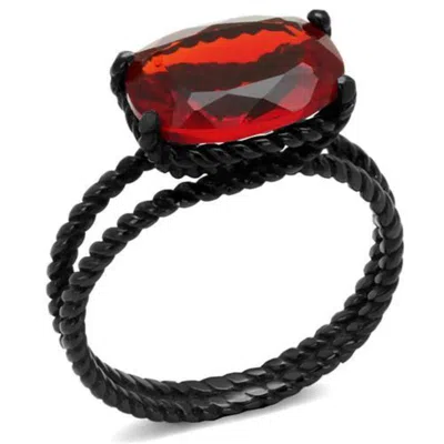 Fashnzfab Ip Black(ion Plating) Stainless Steel Ring With Synthetic Synthetic Glass In Siam In Multi