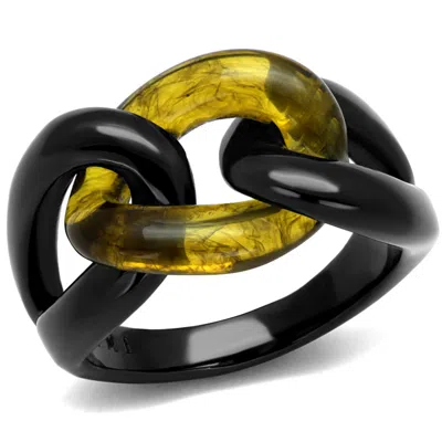 Fashnzfab Ip Black(ion Plating) Stainless Steel Ring With Synthetic Synthetic Stone In Topaz