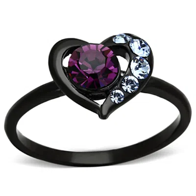 Fashnzfab Ip Black(ion Plating) Stainless Steel Ring With Top Grade Crystal In Amethyst In Burgundy
