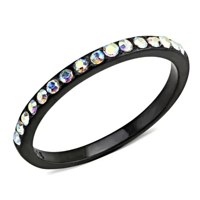 Fashnzfab Ip Black(ion Plating) Stainless Steel Ring With Top Grade Crystal In Aurora Borealis (rainbow Effect In Multi