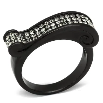 Fashnzfab Ip Black(ion Plating) Stainless Steel Ring With Top Grade Crystal In Black Diamond