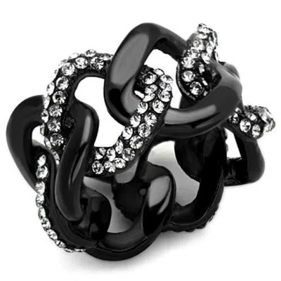 Fashnzfab Ip Black(ion Plating) Stainless Steel Ring With Top Grade Crystal In Black Diamond