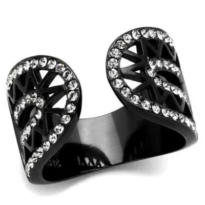 Fashnzfab Ip Black(ion Plating) Stainless Steel Ring With Top Grade Crystal In Black Diamond