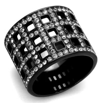 Fashnzfab Ip Black(ion Plating) Stainless Steel Ring With Top Grade Crystal In Black Diamond