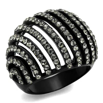 Fashnzfab Ip Black(ion Plating) Stainless Steel Ring With Top Grade Crystal In Black Diamond
