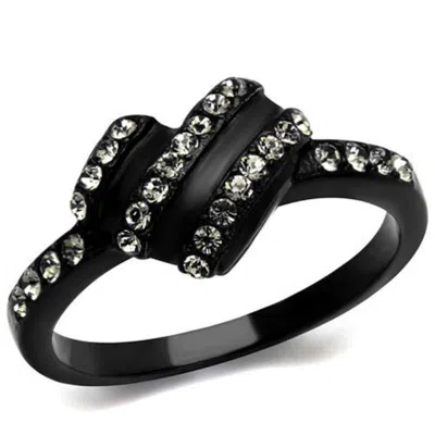 Fashnzfab Ip Black(ion Plating) Stainless Steel Ring With Top Grade Crystal In Black Diamond