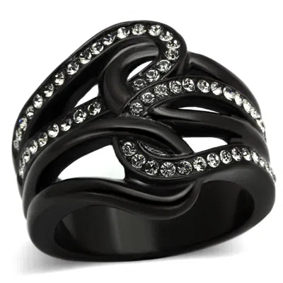Fashnzfab Ip Black(ion Plating) Stainless Steel Ring With Top Grade Crystal In Black Diamond