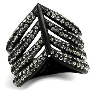 Fashnzfab Ip Black(ion Plating) Stainless Steel Ring With Top Grade Crystal In Black Diamond