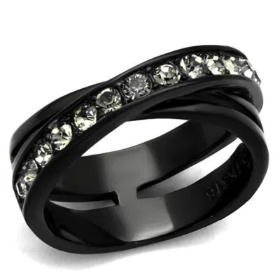 Fashnzfab Ip Black(ion Plating) Stainless Steel Ring With Top Grade Crystal In Black Diamond