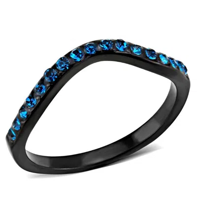Fashnzfab Ip Black(ion Plating) Stainless Steel Ring With Top Grade Crystal In Blue Zircon In Multi