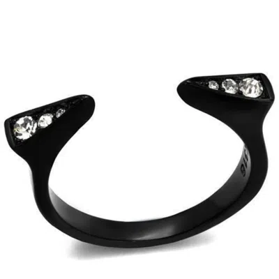 Fashnzfab Ip Black(ion Plating) Stainless Steel Ring With Top Grade Crystal In Clear