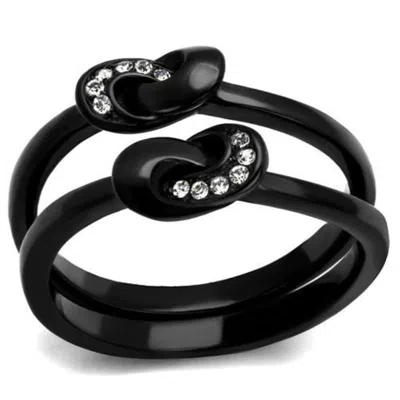 Fashnzfab Ip Black(ion Plating) Stainless Steel Ring With Top Grade Crystal In Clear
