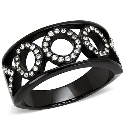 Fashnzfab Ip Black(ion Plating) Stainless Steel Ring With Top Grade Crystal In Clear In Multi