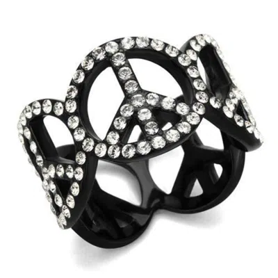 Fashnzfab Ip Black(ion Plating) Stainless Steel Ring With Top Grade Crystal In Clear In Neutral