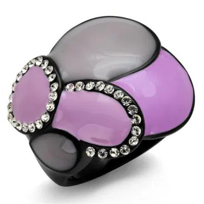Fashnzfab Ip Black(ion Plating) Stainless Steel Ring With Top Grade Crystal In Clear In Purple