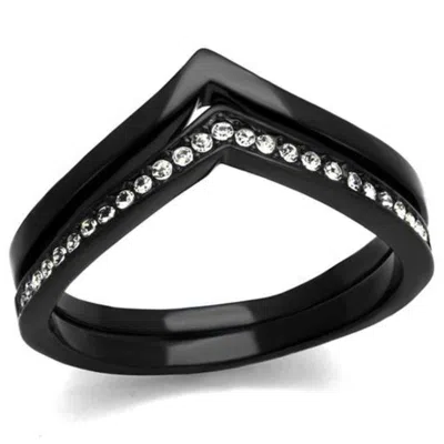Fashnzfab Ip Black(ion Plating) Stainless Steel Ring With Top Grade Crystal In Clear In Silver