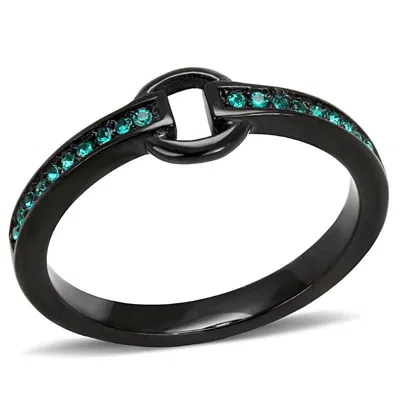 Fashnzfab Ip Black(ion Plating) Stainless Steel Ring With Top Grade Crystal In Emerald In Multi