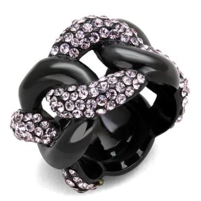 Fashnzfab Ip Black(ion Plating) Stainless Steel Ring With Top Grade Crystal In Light Amethyst