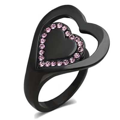 Fashnzfab Ip Black(ion Plating) Stainless Steel Ring With Top Grade Crystal In Light Rose