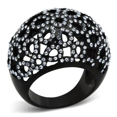 Fashnzfab Ip Black(ion Plating) Stainless Steel Ring With Top Grade Crystal In Light Sapphire