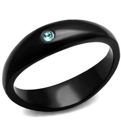 Fashnzfab Ip Black(ion Plating) Stainless Steel Ring With Top Grade Crystal In Light Sapphire