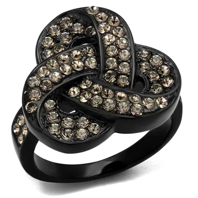 Fashnzfab Ip Black(ion Plating) Stainless Steel Ring With Top Grade Crystal In Light Smoked