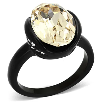 Fashnzfab Ip Black(ion Plating) Stainless Steel Ring With Top Grade Crystal In Light Smoked In Gold